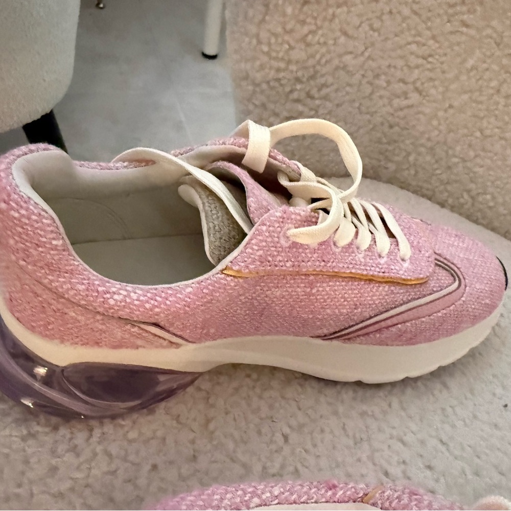 Tory Burch Pink Tweed Platform Logo Sneakers with Lavender Heel - Picture 3 of 5